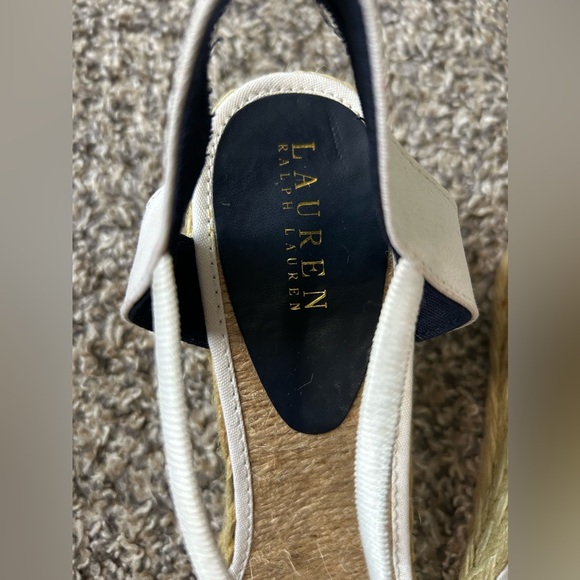 Lauren Ralph Lauren Coastal Nautical white/blue anchor straw heels size 11B - Picture 7 of 8